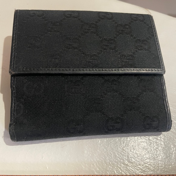 Gucci Black GG Canvas Leather Bifold Wallet Gold Horsebit Hardware - Picture 8 of 14